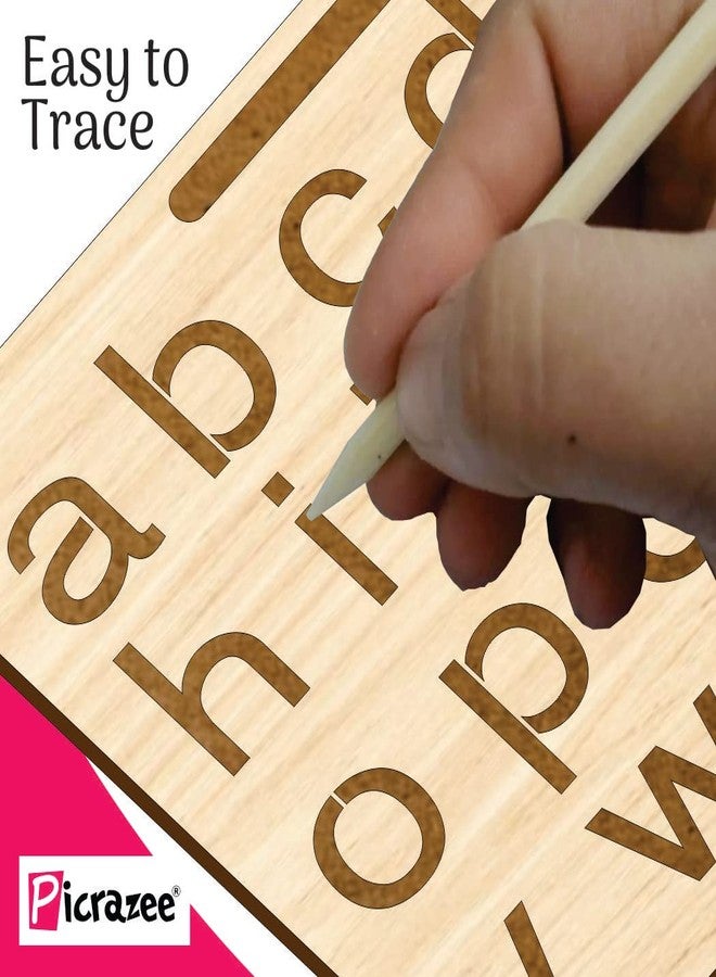 PICRAZEE لوحة تتبع خشبية تعليمية للأطفال من بيكرازي | ألواح لتعليم الكتابة اليدوية والتعلم للأطفال (حروف صغيرة) - Image 3